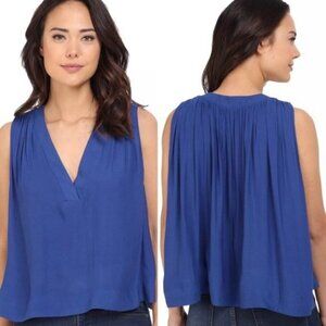 Free People Royal Blue Darcy V-Neck Sleeveless Top Bohemian Swing Relax‎ Boho XS